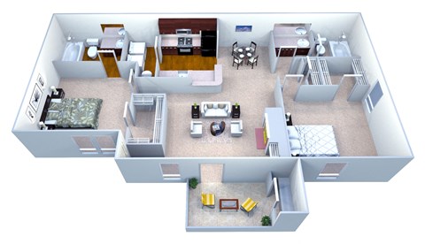 Floor plan for 2 beds, 2 baths, 1104 sqft